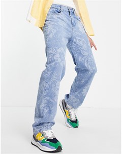 Синие джинсы свободного кроя с вытравленным цветочным узором Jaded london