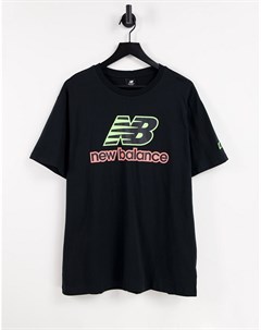 Черная футболка с неоновым логотипом New balance