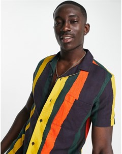Льняная рубашка с отложным воротником и волнистым узором в полоску хроматических цветов Asos design