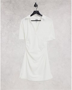 Белое платье мини с V образным вырезом и присборенной талией Lola may