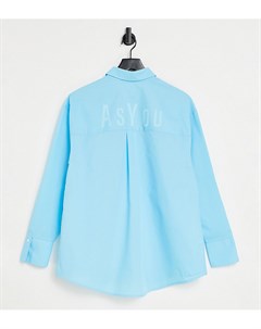 Голубая oversized рубашка с фирменным элементом на спине Asyou