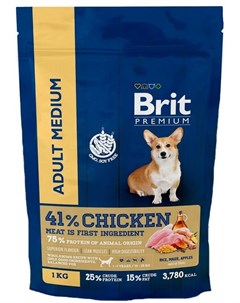 Сухой корм Premium Dog Adult Medium для взрослых собак средних пород 1 кг Курица Brit*