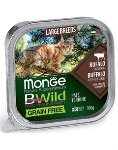 Консервы Cat Bwild Grain free из буйвола с овощами для кошек крупных пород 100 г Буйвол Monge