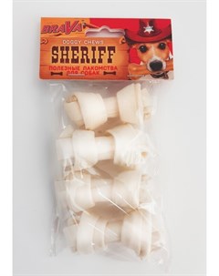 Лакомство Sheriff Сыромятная Косточка Узел Белая для собак 7 5 см 4 шт Brava