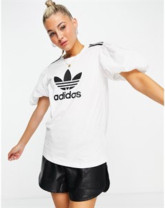 Белая футболка с объемными рукавами логотипом и тремя полосками x Dry Clean Only Adidas originals