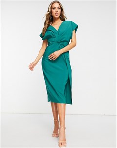 Платье футляр миди хвойно зеленого цвета с перекрученной отделкой и драпировкой спереди Asos design