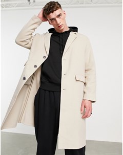 Светло бежевое пальто свободного кроя из искусственной шерсти Topman