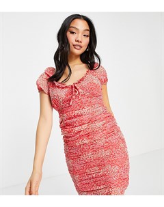 Красное присборенное платье мини с цветочным принтом Influence petite