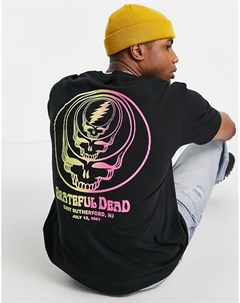 Черная oversized футболка с двухцветным принтом черепа и надписью Grateful Dead на груди и спине Topman
