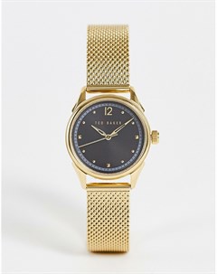 Часы с корпусом из нержавеющей стали черным циферблатом и золотистым сетчатым браслетом Ted baker london