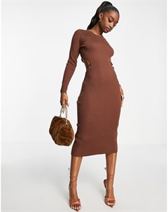 Трикотажное платье миди с вырезом шоколадного цвета Femme luxe