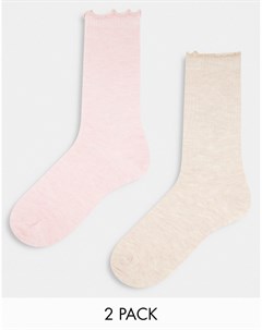 Набор из 2 пар разноцветных меланжевых носков до середины икры с оборкой по верхнему краю Asos design