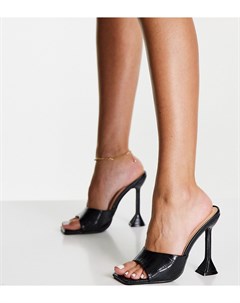 Черные босоножки для широкой стопы под крокодиловую кожу на эффектном каблуке Glamorous wide fit
