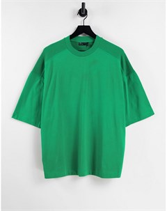 Ярко зеленая oversized футболка с рукавами до локтя и вставками с вафельной текстурой Asos design
