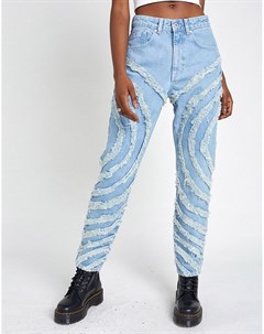 Голубые джинсы в винтажном стиле с круговыми изношенными вставками The ragged priest