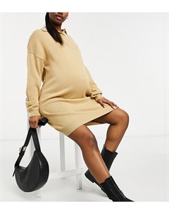 Бежевое платье мини с воротником поло ASOS DESIGN Maternity Asos maternity