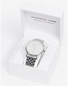 Серебристые часы с белым циферблатом Christin lars