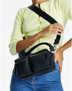 Кожаная черная сумка через плечо с несколькими карманами Topshop