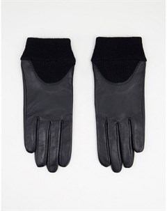 Черные кожаные перчатки для сенсорных экранов с манжетами в рубчик Asos design