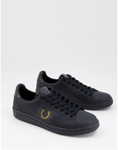 Черные кожаные кроссовки с фирменным круглым логотипом B721 Fred perry