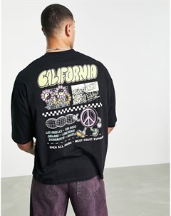 Черная oversized футболка с принтом California на спине и груди Asos design