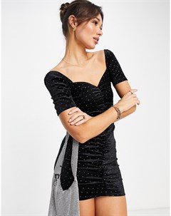 Черное бархатное платье мини со сборками и стразами Asos design
