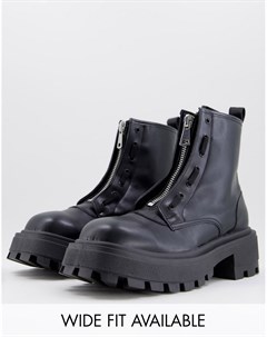 Черные ботинки на молнии спереди с контрастной строчкой из искусственной кожи на толстой подошве Asos design
