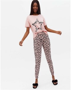 Розовый пижамный комплект с джоггерами со звериным принтом Cyber New look