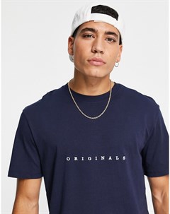 Темно синяя футболка с логотипом на груди Originals Jack & jones