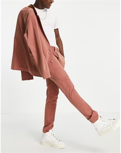 Рыжие классические брюки облегающего кроя из мягкой ткани с узором в елочку Asos design