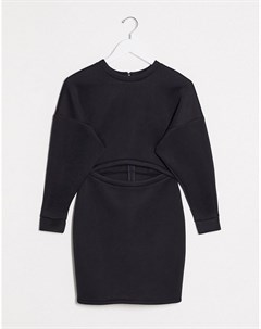 Черное платье свитшот мини с длинными рукавами Asos design