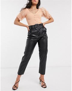 Черные брюки из искусственной кожи с завышенной талией Style cheat