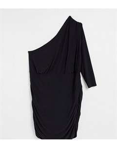 Черное присборенное платье мини на одно плечо Club l london plus