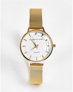 Женские часы с узким сетчатым ремешком из нержавеющей стали золотистого цвета Christian Lars Christin lars