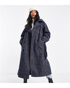 Двубортное пальто темно синего цвета с узором в елочку ASOS DESIGN Petite Hero Asos petite