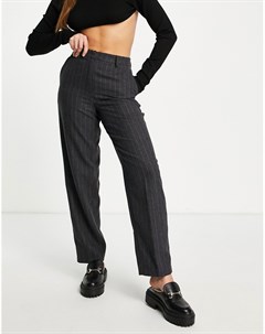 Серые классические брюки в тонкую полоску из ткани с добавлением шерсти Femme Selected