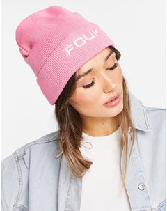 Розовая шапка бини с маленьким логотипом FCUK French connection