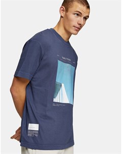 Синяя выбеленная футболка с принтом Variation Topman