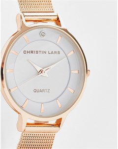 Женские часы с узким сетчатым ремешком из нержавеющей стали цвета розового золота Christian Lars Christin lars