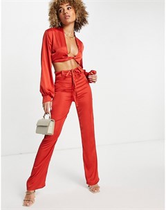 Красные атласные брюки с широкими штанинами от комплекта Femme luxe