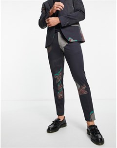 Темно синие костюмные брюки с цветочным принтом River island