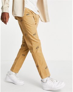 Вельветовые брюки светло коричневого цвета в винтажном стиле с логотипом Tommy jeans
