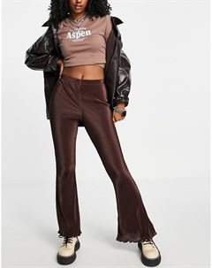 Плиссированные расклешенные брюки шоколадного цвета Topshop