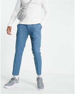 Синие зауженные брюки джоггеры в строгом стиле Topman