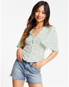 Чайная блузка мятно зеленого цвета в горошек с короткими рукавами Asos design