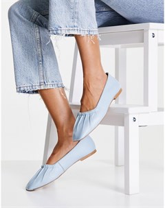 Голубые кожаные туфли на плоской подошве с присборенным дизайном Libby Topshop