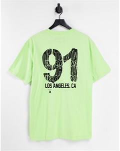 Oversized футболка зеленого цвета с принтом Death Row 91 на груди и спине Topman