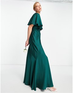 Атласное платье макси зеленого цвета с расклешенными рукавами и тесемками Asos edition