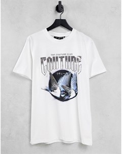 Белая футболка с графическим принтом летящего орла The couture club