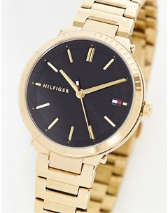 Золотистые женские часы браслет с черным циферблатом Tommy hilfiger
